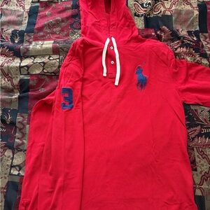 Polo Ralph Lauren Big Pony #3 Embroidered Red/Navy Blue Mesh Pullover Hoodie